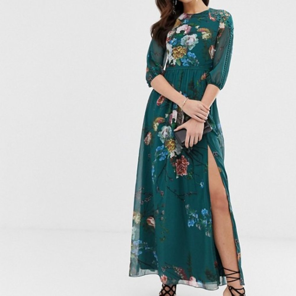 NWT Little Mistress Floral Maxi Dress with Sleeves